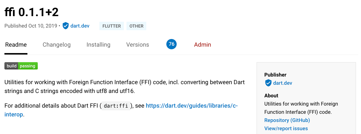 *Package detail page showing a package that was published by a verified publisher*